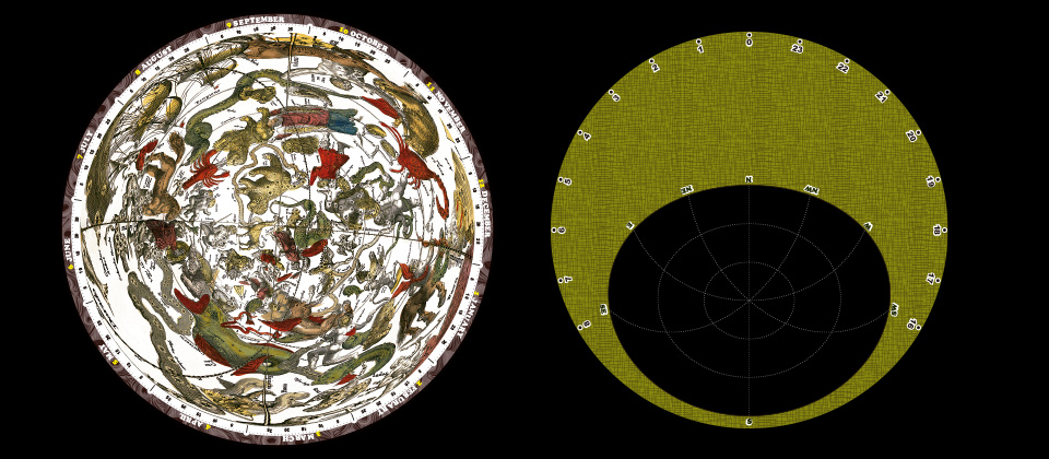 星座早見盤「Cellarius」の「星座の円盤」と「表示の窓枠」
